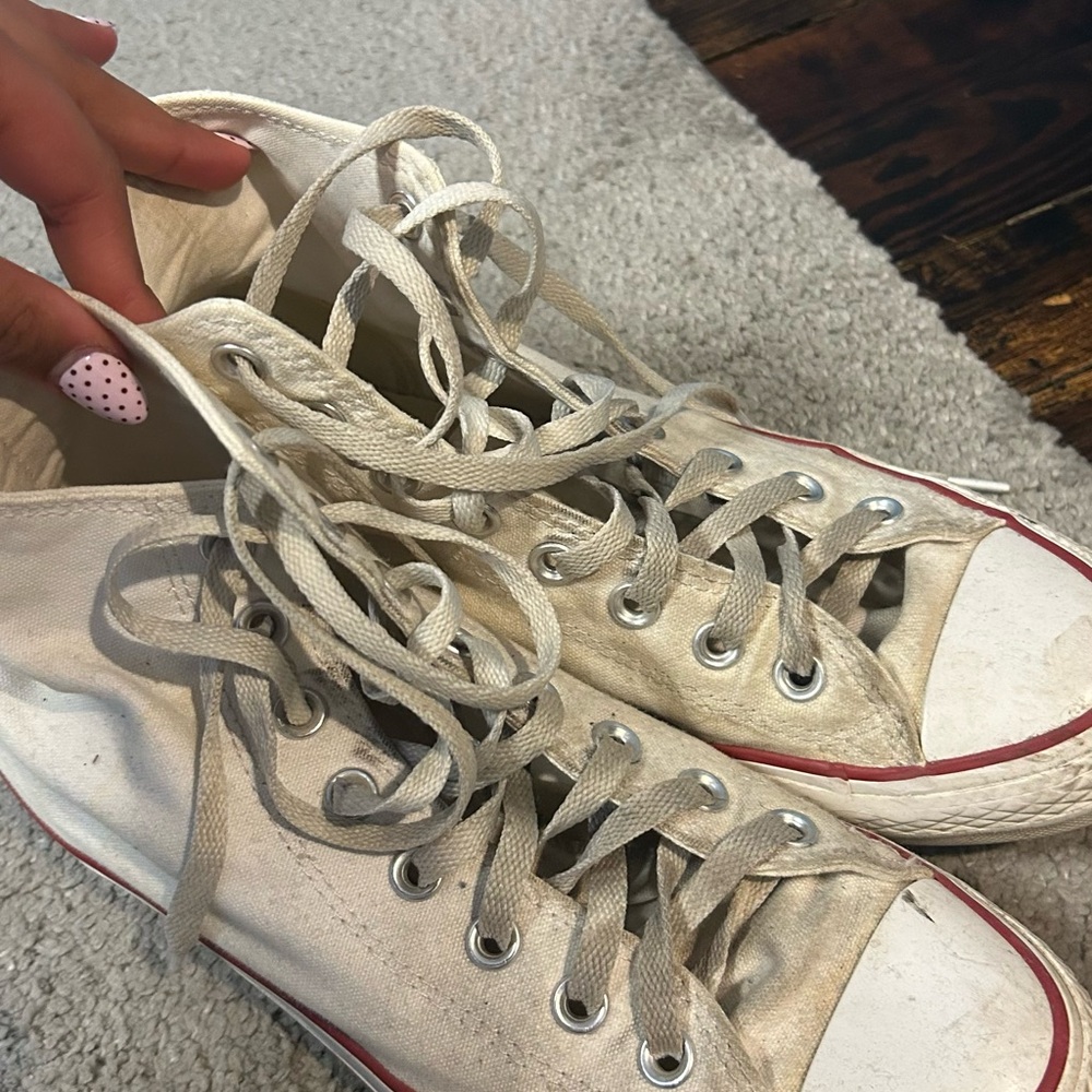Converse Off-White Canvas Sneakers with Red Trim